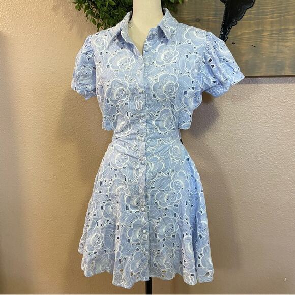 NWOT Lulus Perfectly Angelic Light Blue Embroidered Floral Mini Dress - Picture 2 of 11
